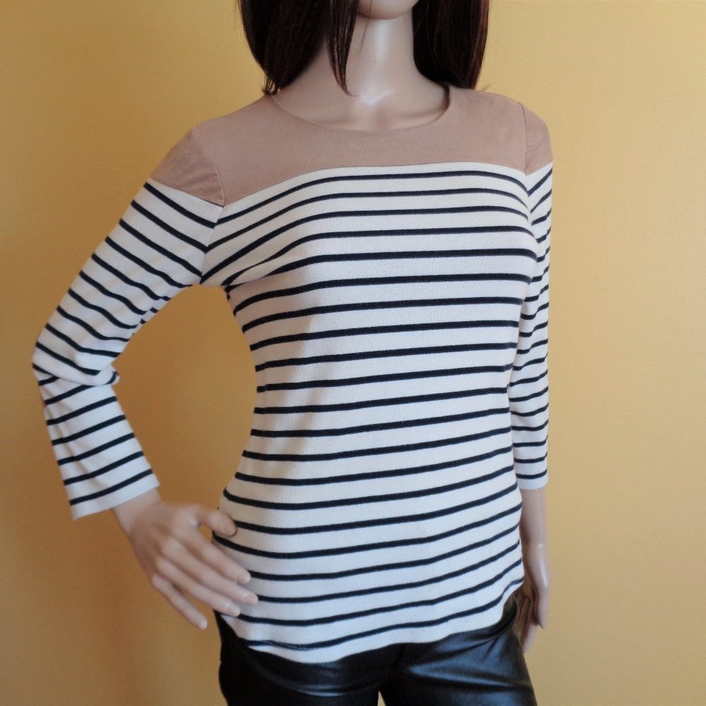 Monteau Suede Trimmed Striped Top Elbow Patches